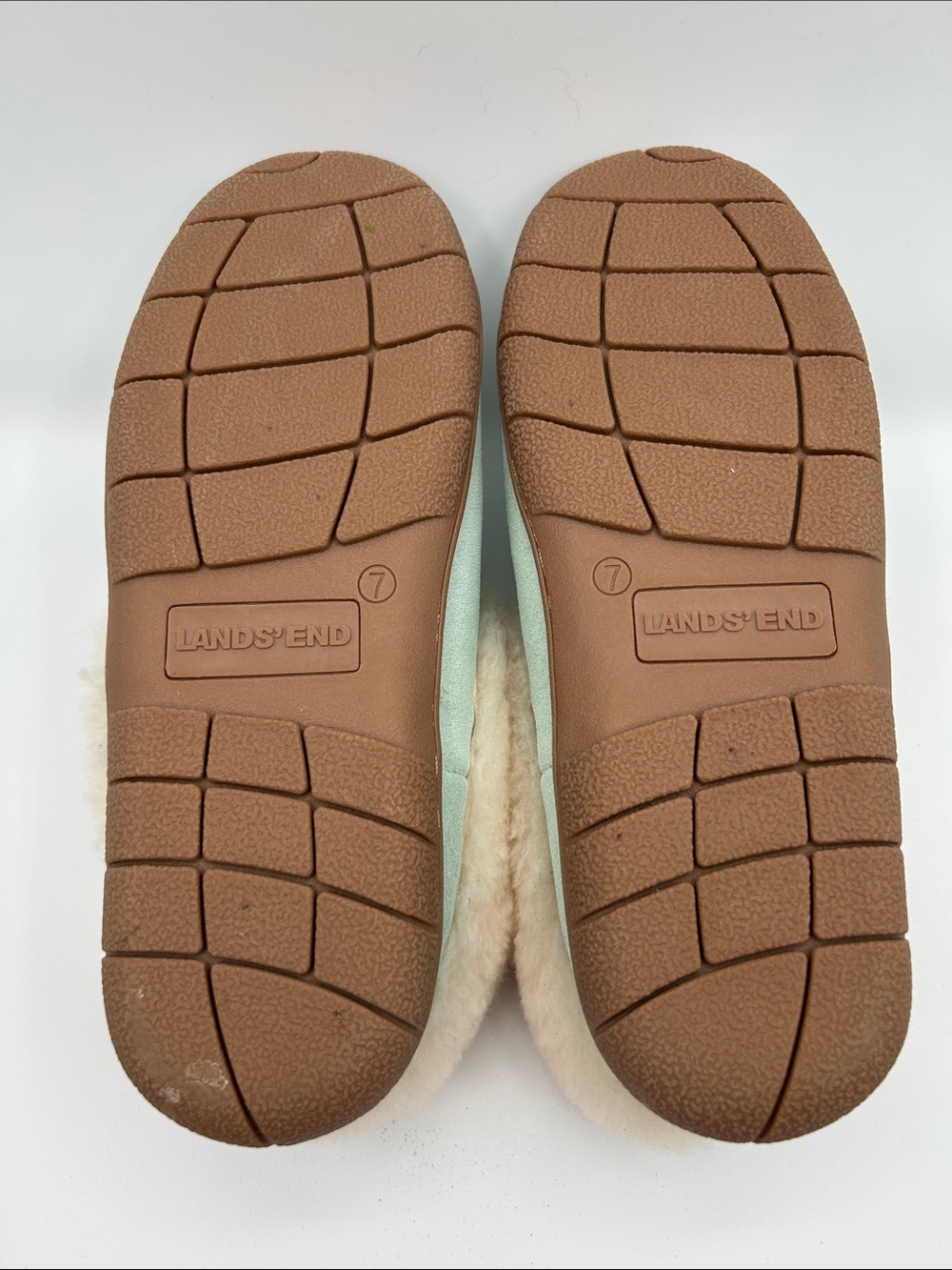 Lands End Mint Green Suede Embroidery Details Moccasin Slip On Shearling Lining - Picture 7 of 14